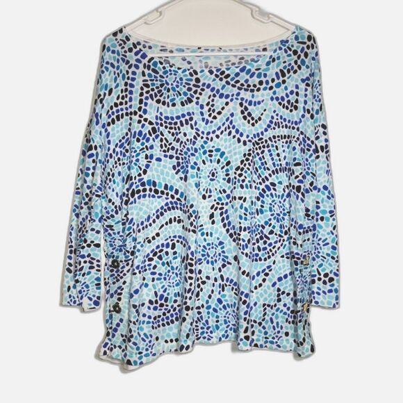 Talbots Blue Mosaic Lightweight Top 1X - Picture 1 of 8